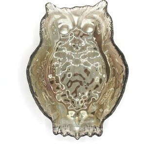 Vintage Glass Iridescent Opalescent Bronze Owl Shaped Candy Dish | Trinket Dish